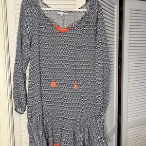 Southern Tide Blue and White Ruffled Sundress with Bishop Sleeves